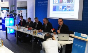 Pressekonferenz am 5. Dezember 2012 in Erfurt zum Start des GreenTech-Campus Hermsdorf. Quelle: Fraunhofer IKTS "GreenTech-Campus Hermsdorf" startet