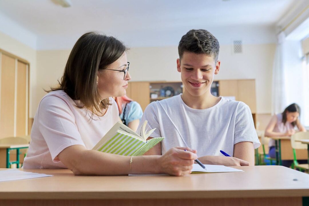 Nachhilfelehrer:in erklärt Schüler Stoff