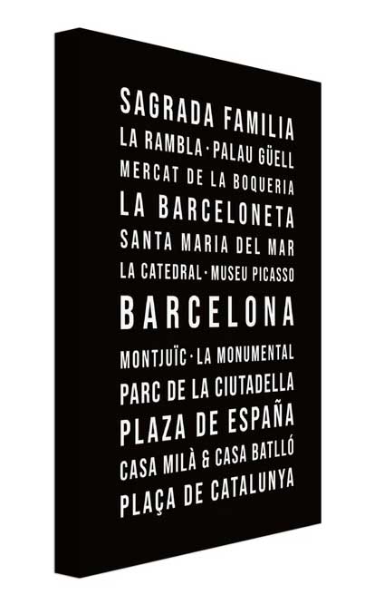 Typografisches Leinwandbild mit verschiedenen Sehenswürdigkeiten von Barcelona