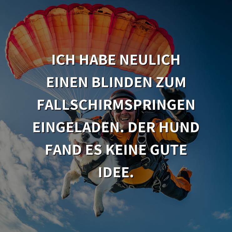 Schwarzer Humor: Ich habe neulich einen Blinden zum Fallschirmspringen eingeladen. Der Hund fand es keine gute Idee.